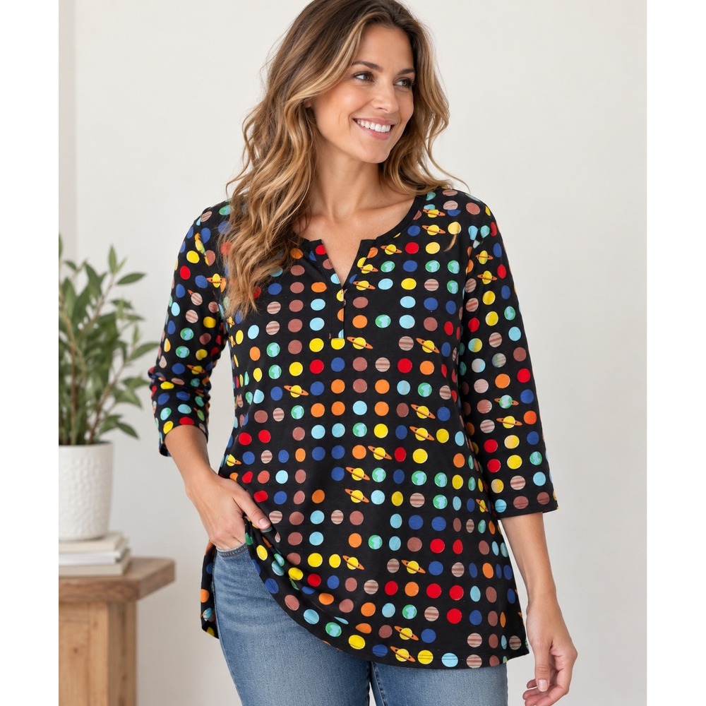 Svaha XL Cosmic Planets Tunic Top Organic Cotton STEM Science Teacher NWOT